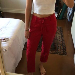 Red Linen Straight Leg Pants